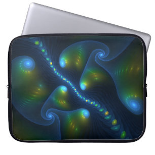 Fantasy Ljus Abstrakt Blue Grönt Gult Fractal Laptop Fodral