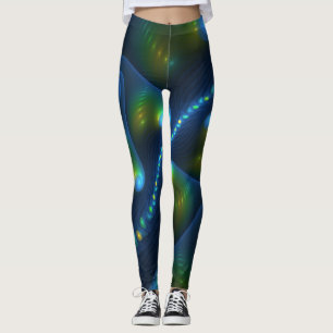 Fantasy Ljus Abstrakt Blue Grönt Gult Fractal Leggings
