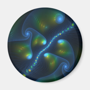 Fantasy Ljus Abstrakt Blue Grönt Gult Fractal Magnet