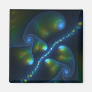 Fantasy Ljus Abstrakt Blue Grönt Gult Fractal Magnet