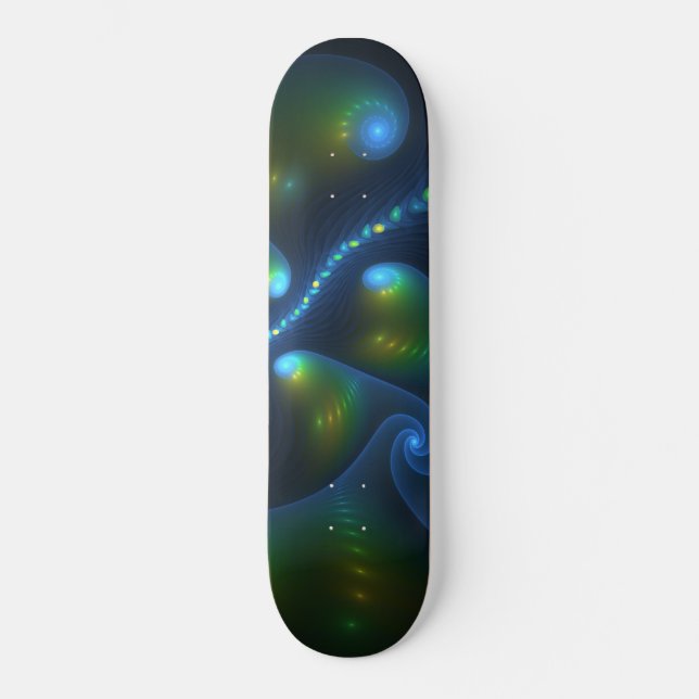 Fantasy Ljus Abstrakt Blue Grönt Gult Fractal Mini Skateboard Bräda 18,5 Cm (Framsida)