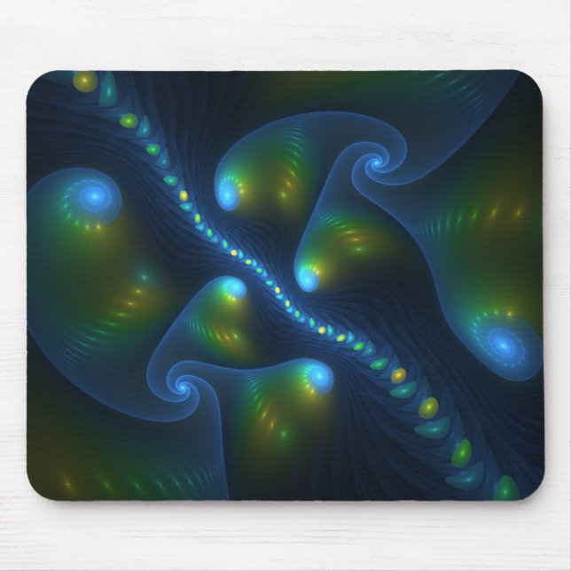 Fantasy Ljus Abstrakt Blue Grönt Gult Fractal Musmatta (Framsidan)