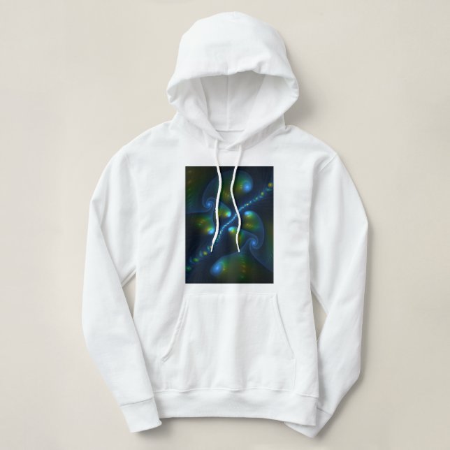 Fantasy Ljus Abstrakt Blue Grönt Gult Fractal T Shirt (Design framsida)