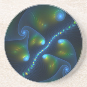 Fantasy Ljus Abstrakt Blue Grönt Gult Fractal Underlägg
