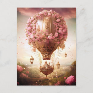Fantasy Luftballong Rosa Guld Vykort