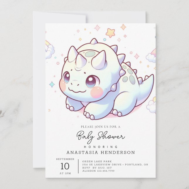 Fantasy Lycklig Dinosaur Baby Shower Inbjudningar (Framsida)