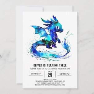 Fantasy Lycklig Dragon Digital Boy Birthday Inbjudningar