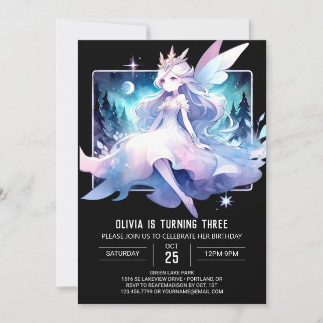 Fantasy Lycklig Fairy Birthday Inbjudningar (Framsida)