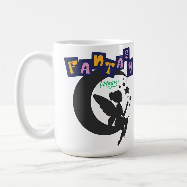 Fantasy Magic - Fairy Sitta på Måne med stjärnor Kaffemugg (Vänster)
