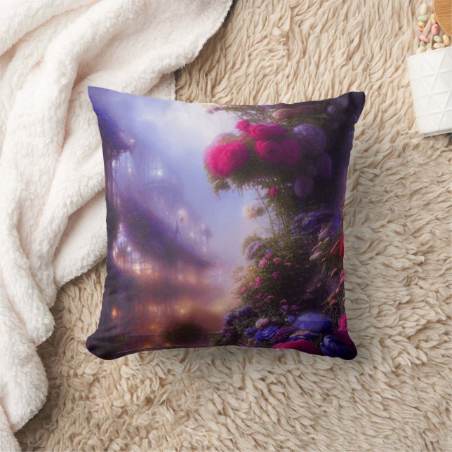 Fantasy Magic Garden liggande med mansion Kudde (Filt)