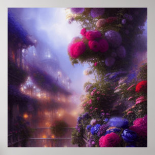 Fantasy Magic Garden liggande med mansion Poster