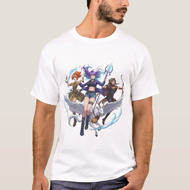 Fantasy Magic Trio PNG, Anime Style Wizard, Archer T Shirt (Framsida)