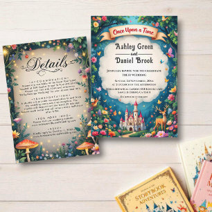 Fantasy Magic Woodland Castle Fairytale Bröllop Inbjudningar