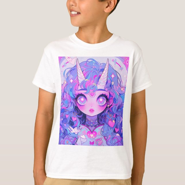 Fantasy Magisk Enhörning Varelse Anime Flicka T Shirt (Framsida)