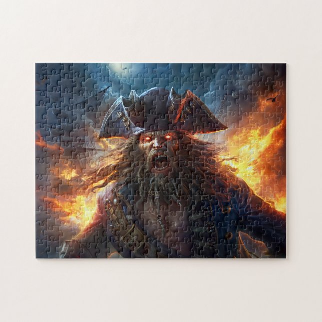 Fantasy-målning Flammande pirat i slagscen Pussel (Horisontell)
