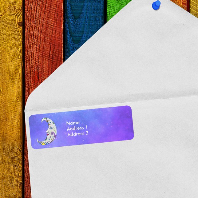 Fantasy Måne Abstrakt Markings Stars Ansikte Lila Returadress Etikett (Skapare uppladdad)