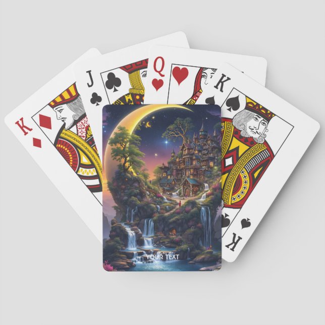 Fantasy Måne Waterfall Forest Casinokort (Baksidan)