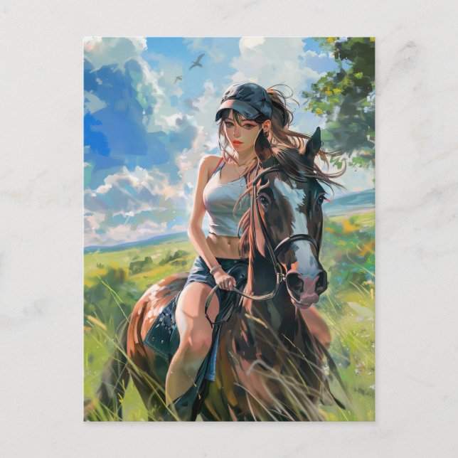 Fantasy Manga Rider in Vibrant Landscapes Vykort (Framsida)