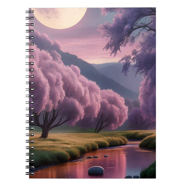 Fantasy Månskin Flod Drömlandschaft Illustration Anteckningsbok (Framsidan)