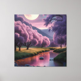 Fantasy Månskin Flod Drömlandschaft Illustration Canvastryck