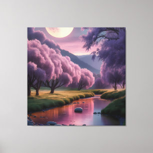 Fantasy Månskin Flod Drömlandschaft Illustration Canvastryck