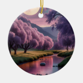 Fantasy Månskin Flod Drömlandschaft Illustration Julgransprydnad Keramik
