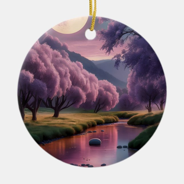 Fantasy Månskin Flod Drömlandschaft Illustration Julgransprydnad Keramik (Framsidan)