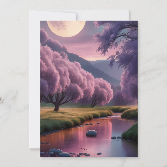 Fantasy Månskin Flod Drömlandschaft Illustration Julkort (Framsida)