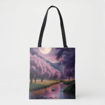 Fantasy Månskin Flod Drömlandschaft Illustration