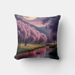 Fantasy Månskin Flod Drömlandskap Illustration Kudde