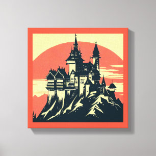 Fantasy medeltida slott - Träsnitt 4 Canvastryck
