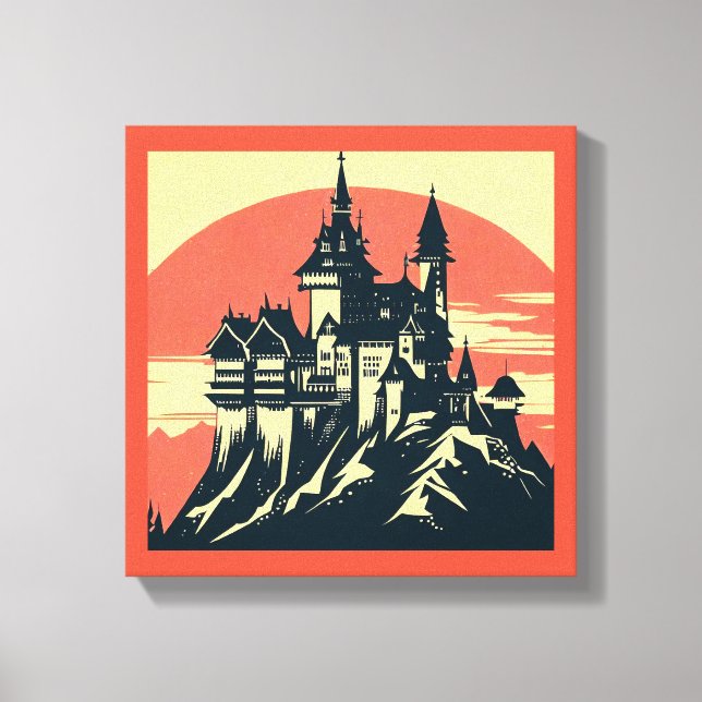 Fantasy medeltida slott - Träsnitt 4 Canvastryck (Framsida)