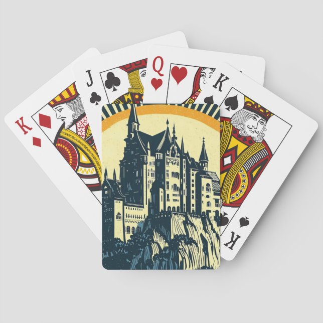 Fantasy Medieval Castle - Japansk Woodcut Stil ( Casinokort (Baksidan)