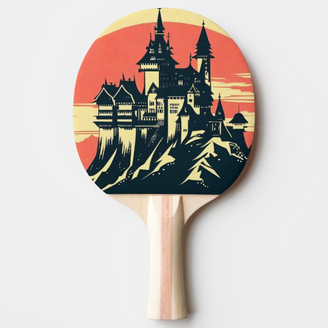 Fantasy Medieval Castle - Japansk Woodcut Stil ( Pingisracket (Framsidan)