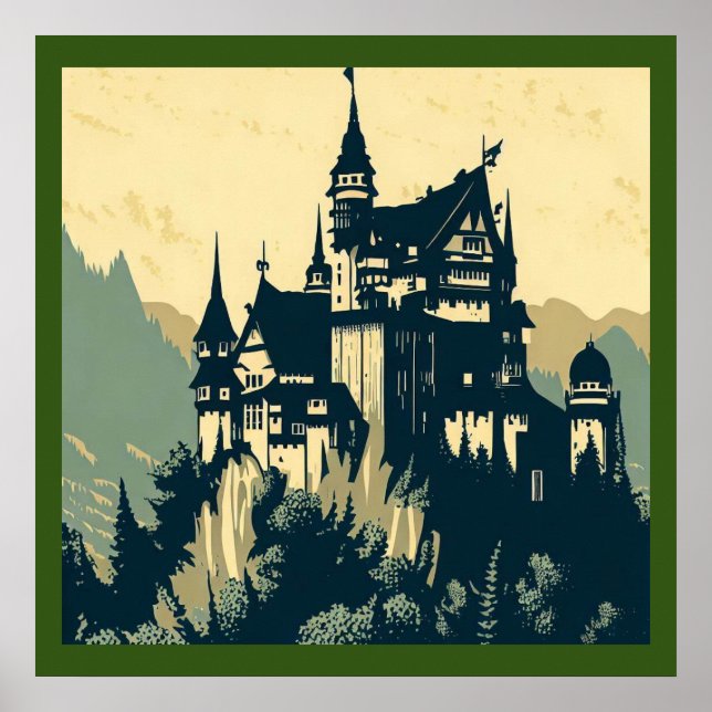 Fantasy Medieval Castle - Woodcut 1 Poster (Framsidan)