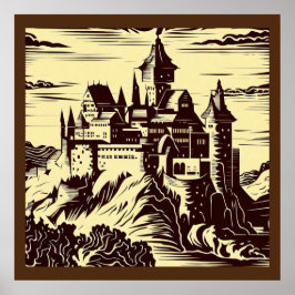 Fantasy Medieval Castle - Woodcut 2 Poster