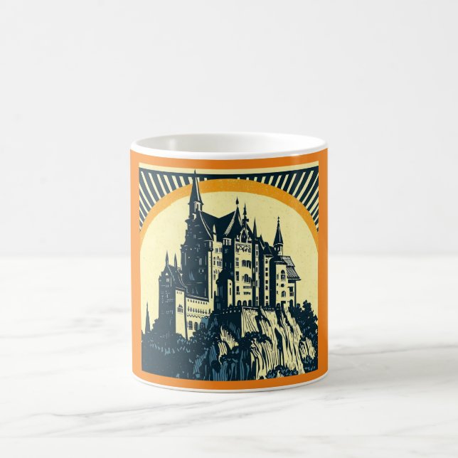 Fantasy Medieval Castle - Woodcut 3 Kaffemugg (Center)