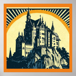 Fantasy Medieval Castle - Woodcut 3 Poster
