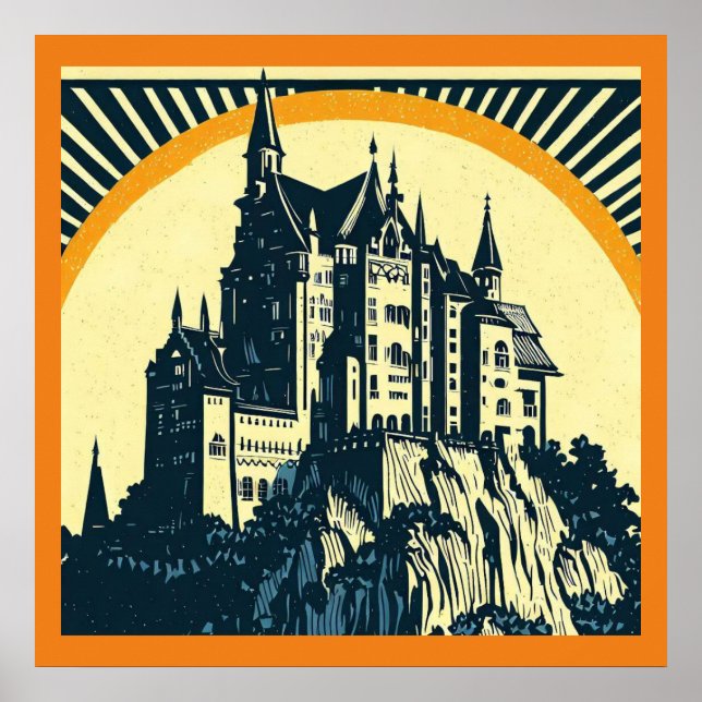 Fantasy Medieval Castle - Woodcut 3 Poster (Framsidan)