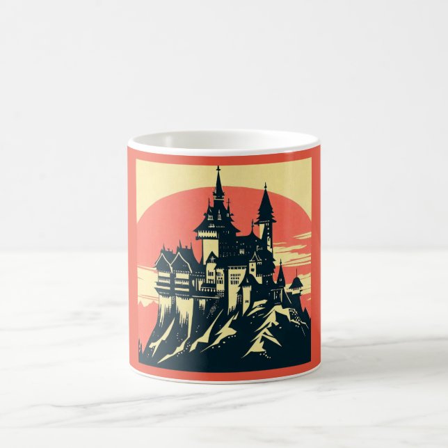Fantasy Medieval Castle - Woodcut 4 Kaffemugg (Center)