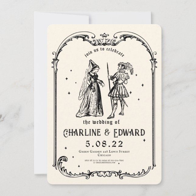 Fantasy Medieval engrating Art Wedding bjudande Inbjudningar (Framsida)