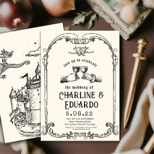 Fantasy Medieval engrating Art Wedding bjudande Inbjudningar