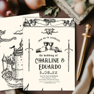 Fantasy Medieval engrating Art Wedding bjudande Inbjudningar