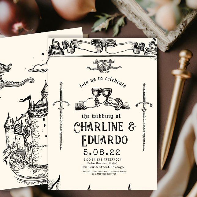 Fantasy Medieval engrating Art Wedding bjudande Inbjudningar (Skapare uppladdad)