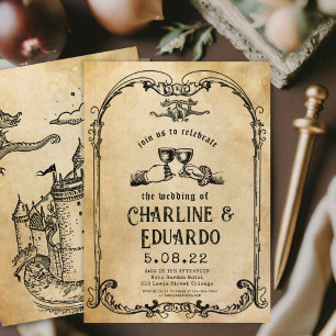 Fantasy Medieval engrating Art Wedding bjudande Inbjudningar