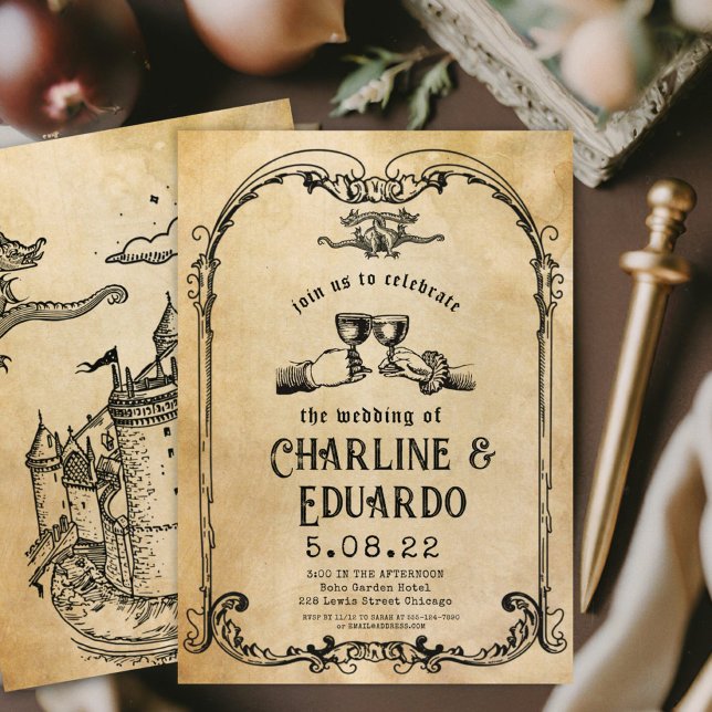 Fantasy Medieval engrating Art Wedding bjudande Inbjudningar (Skapare uppladdad)