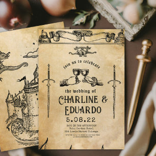 Fantasy Medieval engrating Art Wedding bjudande Inbjudningar
