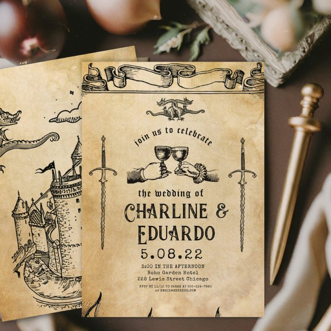 Fantasy Medieval engrating Art Wedding bjudande Inbjudningar (Skapare uppladdad)