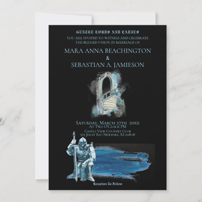 *~* Fantasy Medieval Knight Castle Trappor Bröllop Inbjudningar (Framsida)