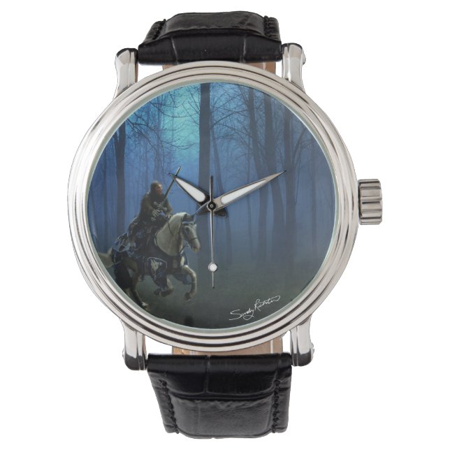 Fantasy Medieval Knight om Horseback i Moonlight Armbandsur (Framsida)